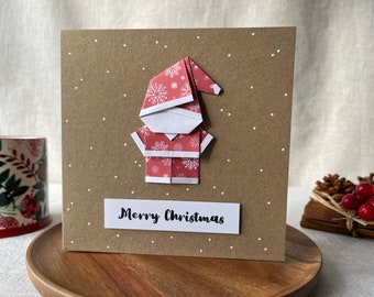 Carte de Noël faite main, Carte de Noël en origami, Cadeau de Noël du père Noël, Carte de joyeux Noël, Noël moderne, Cartes de Noël uniques