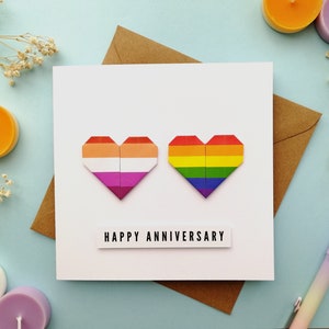 Biglietto di anniversario lesbico, biglietto di nozze gay LGBT personalizzato, biglietto di auguri LGBT con cuore arcobaleno, biglietto di anniversario per fidanzata lesbica moglie