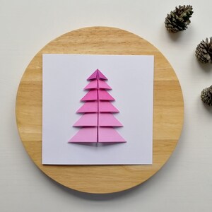 Cartes d’arbre de Noël en origami | Palette rose carte de sapin de Noël | Sapin de Noël coloré | Carte de vœux moderne