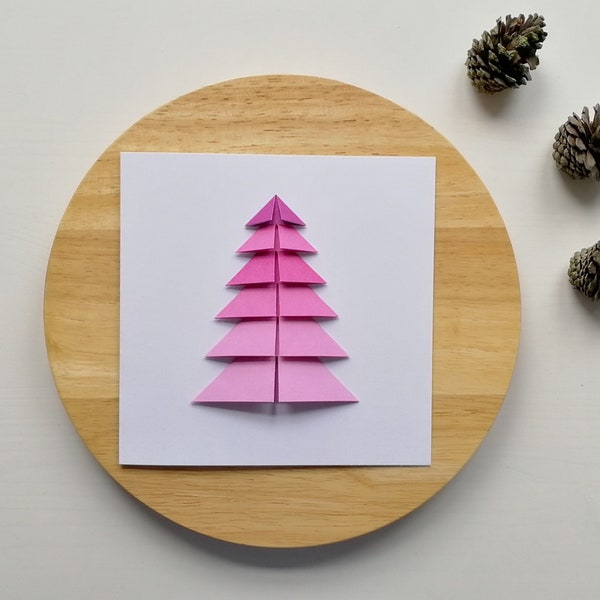 Origami Christmas Tree Cards | Pink palette Christmas tree card | Colourful Christmas Tree | Modern Greeting Card