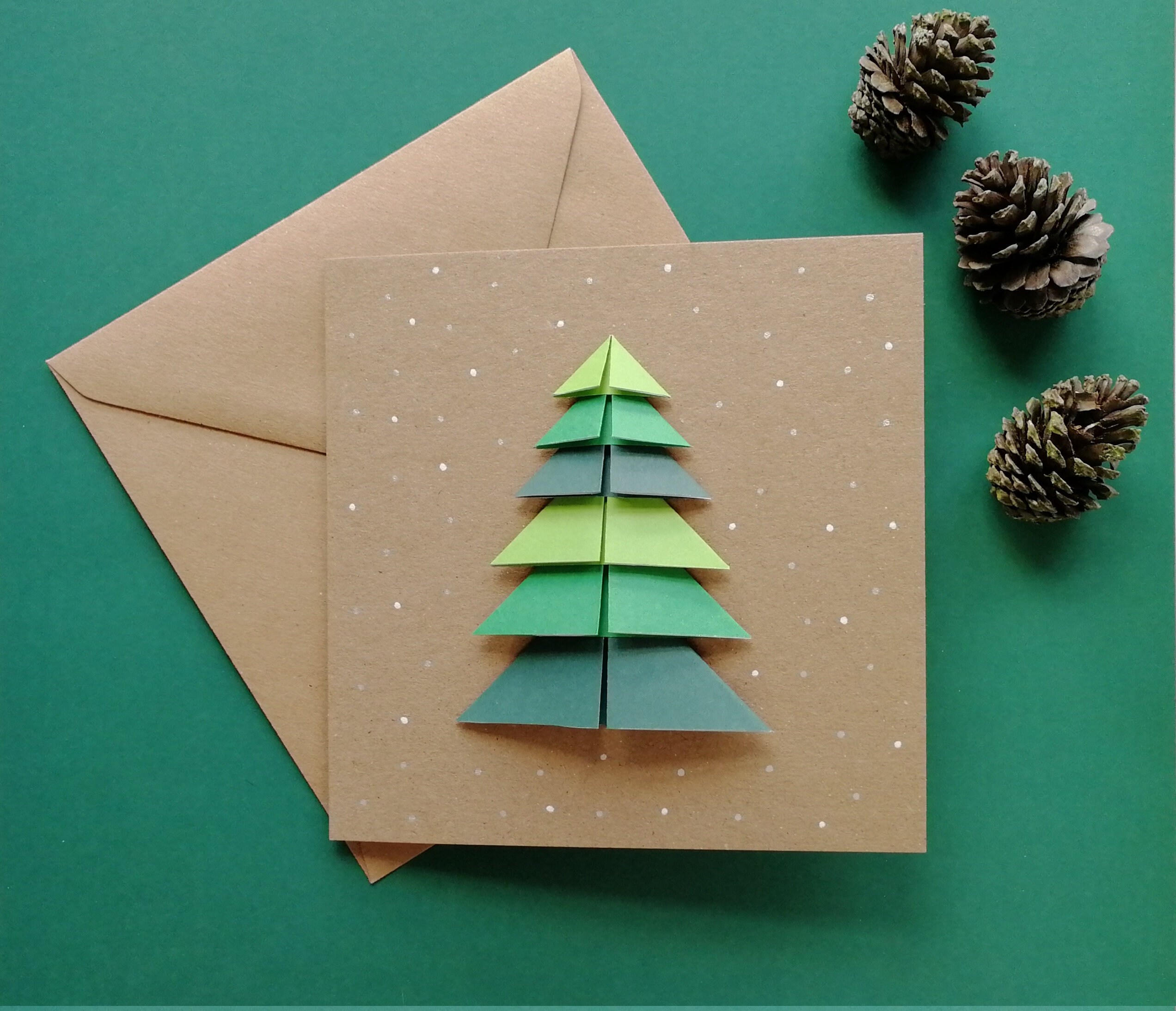 Origami Christmas Tree Green Christmas Tree card Modern Etsy