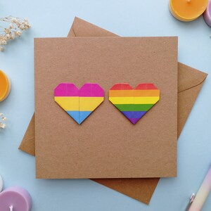 Carte pansexuelle, soutien LGBTQ, Pride, LGBT Coming Out Card, Pansexual Heart, Origami Rainbow Card, Queer Cards, LGBT Cards,