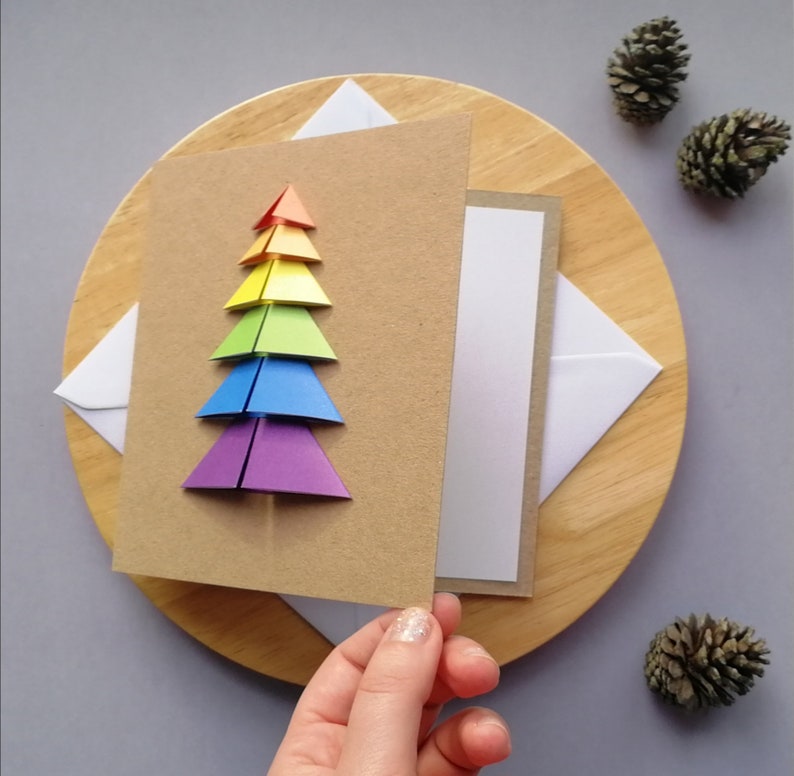 Carte de Noël LGBT, carte de Noël gay, carte d'arbre en origami arc-en-ciel, carte d'arbre de Noël de fierté LGBT, Noël queer, décoration de Noël LGBT image 4