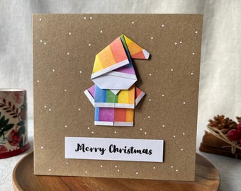 Carte de Noël LGBTQ, carte de père Noël origami artisanale, cadeau de Noël LGBT subtil, jolie carte de Noël arc-en-ciel, carte pour gay, carte de Noël queer