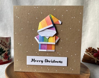 LGBTQ Christmas Card, Handcrafted Origami Santa Card, Subtle LGBT Christmas Gift, Cute Rainbow Christmas Card, Card for Gay, Queer Xmas Card