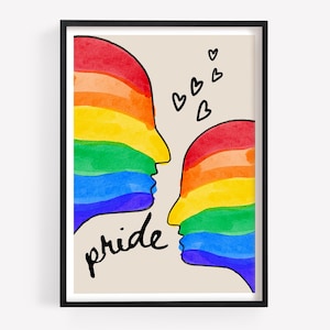 LGBT Pride Rainbow Flag Art Print, Gay Pride Poster, LGBTQ Artwork, LGBT Couple Print, Pride House Decor, Queer Pride Wall Art, Gay Poster