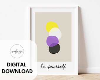 Non-Binary Print, Non-Binary Art, Non-Binary Gift, Digital Download Printable, Non-Binary Flag, LGBTQ Minimalist Print, Non-binary artwork