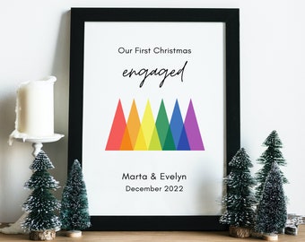 LGBTQ Christmas Couple Gift, Personalised Queer Couple Print for Christmas, Our First Christmas Engaged Gift, Gay Christmas Poster