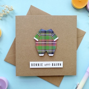 Biglietto di auguri scozzese per neonato, biglietto Bonnie Wee Bairn, biglietto per neonato Scozia, biglietto di auguri tartan per neonato, biglietto dorico, biglietto per neonato appena arrivato