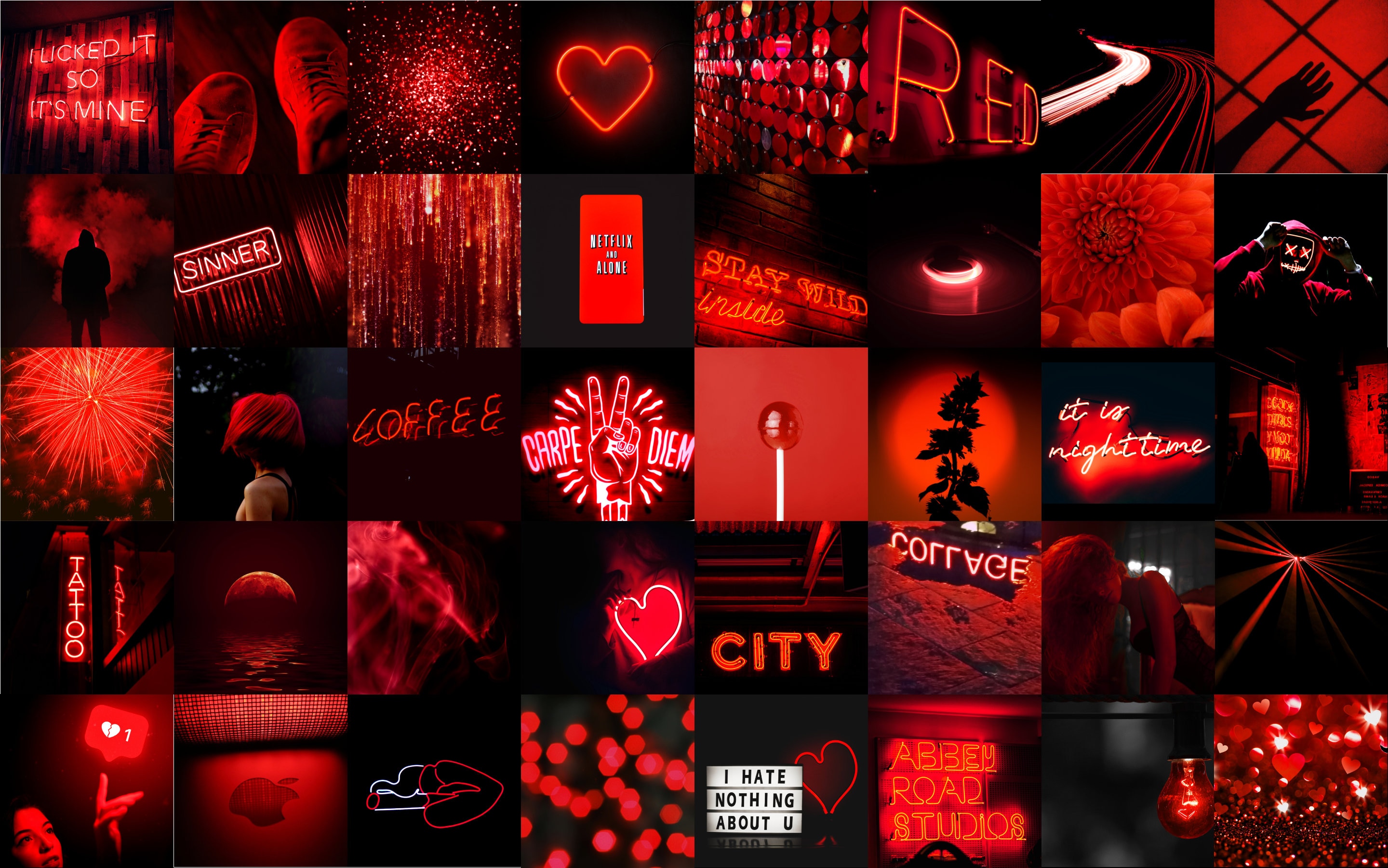 40 Dark Red Neon Wall Collage Kit Etsy