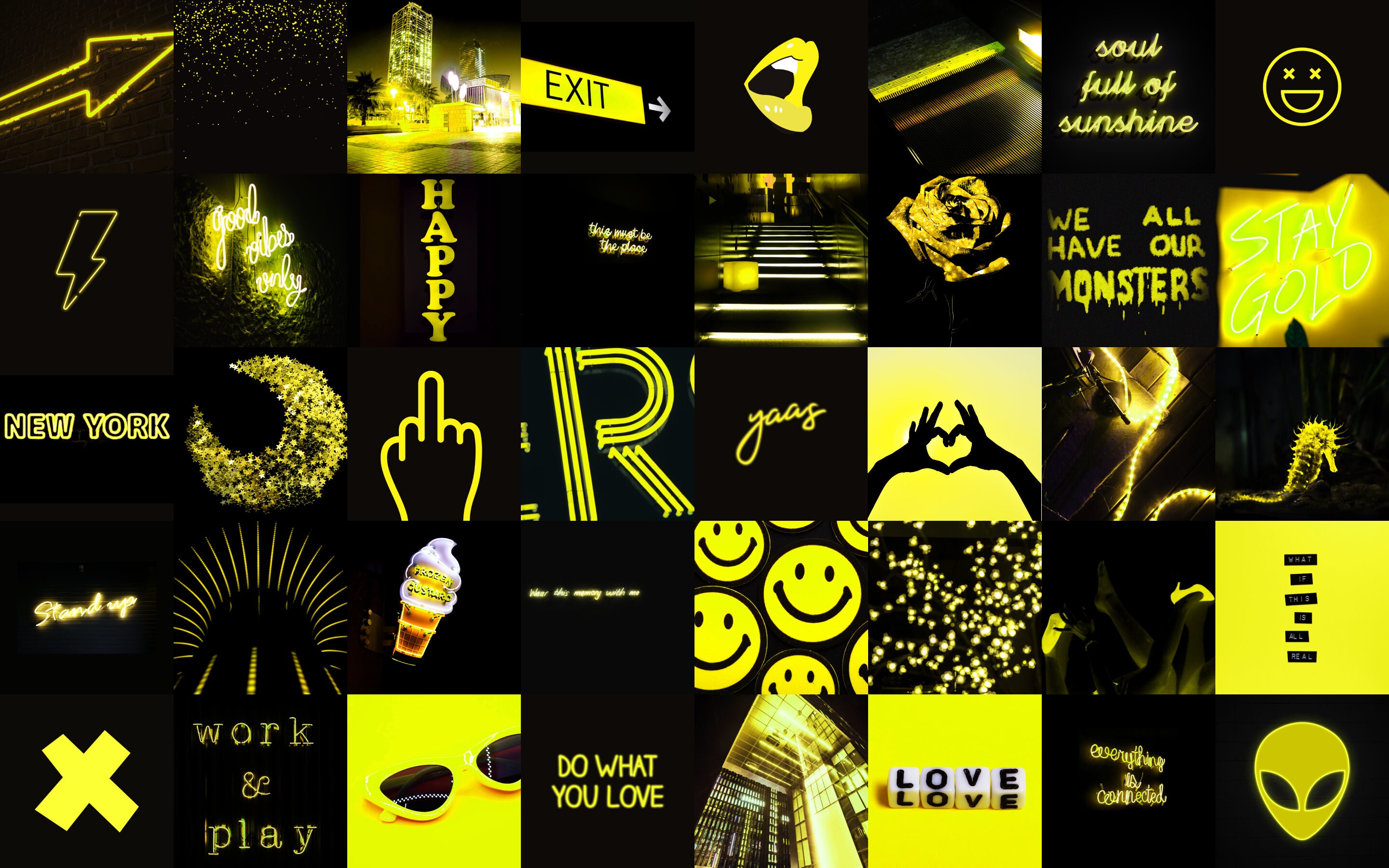 40 Neon Yellow Wall Collage Kit Etsy