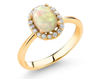 Gold Plated Anniversary Gift. Natural White Opal 7.25 Carat Ring Handmade Ring For Men And Woman