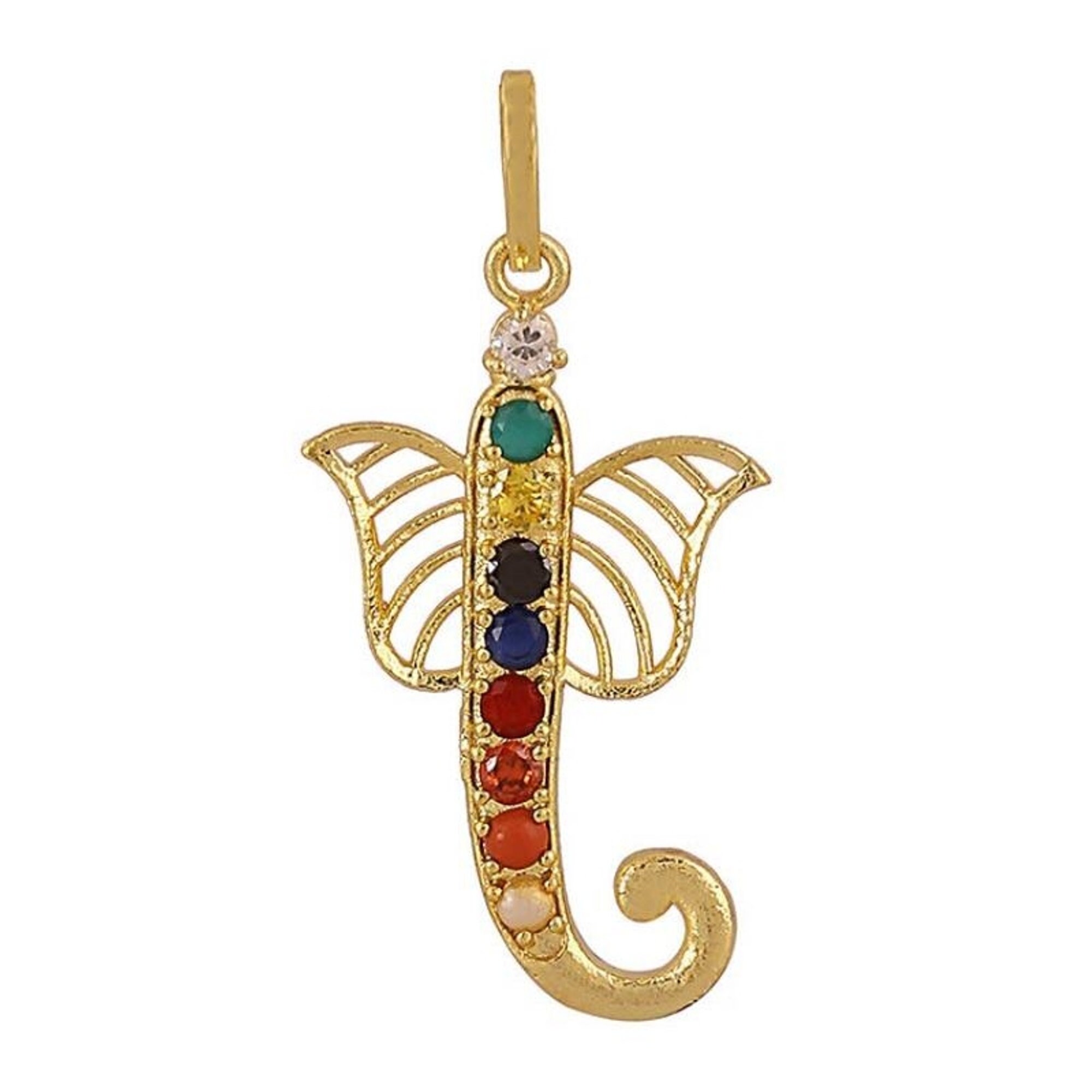 Natural Navratna Ganesha Pendant Gold 