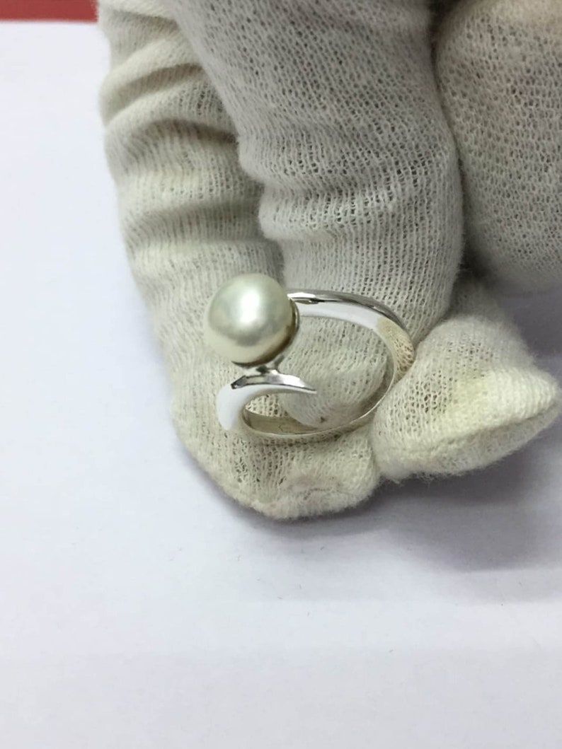 Natural White Pearl 5.50 Carat Ring, 925 Sterling Silver, Handmade Ring For Men And Woman, Anniversary Gift. image 2