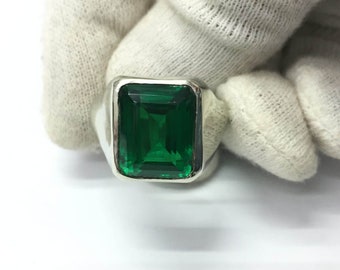 Certified Emerald 7.00 Carat Ring, 925 Sterling Silver , Handmade Ring For Men And Woman, Anniversary Gift.