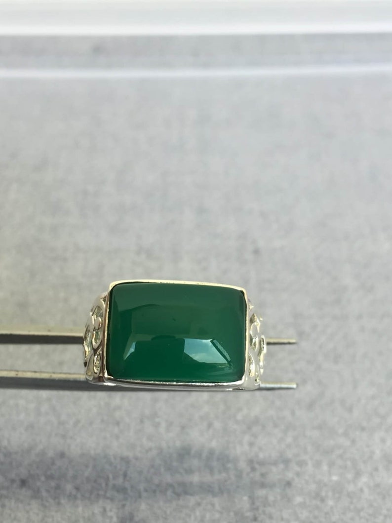 Anniversary Gift. Handmade Ring For Men And Woman 925 Sterling Silver Natural Green jade 6.50 Carat Ring