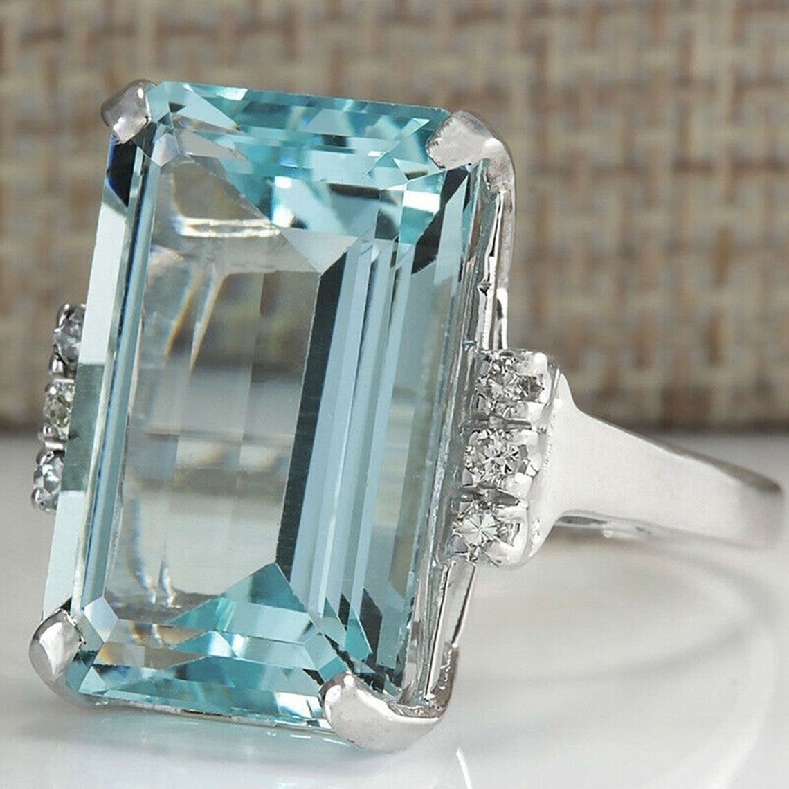Rectangle Aquamarine 7.75 Carat Ring 925 Sterling Silver Etsy UK