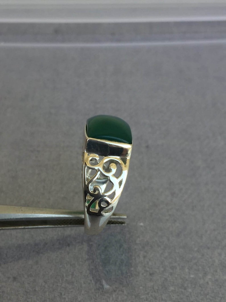 Anniversary Gift. Handmade Ring For Men And Woman 925 Sterling Silver Natural Green jade 6.50 Carat Ring