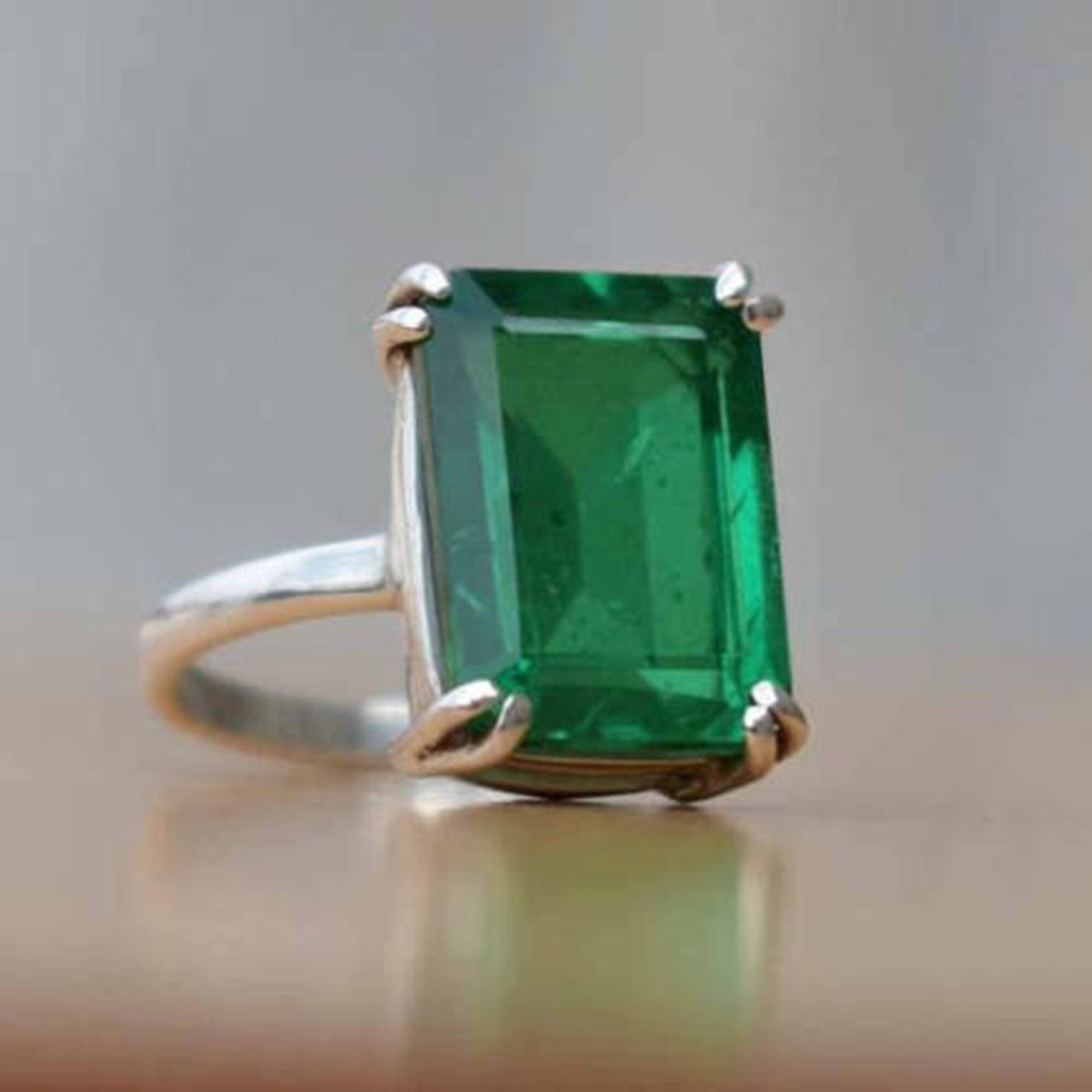 Natural Green Emerald 6.50 Carat Ring, 925 Sterling Silver, Handmade Ring for Men and Woman