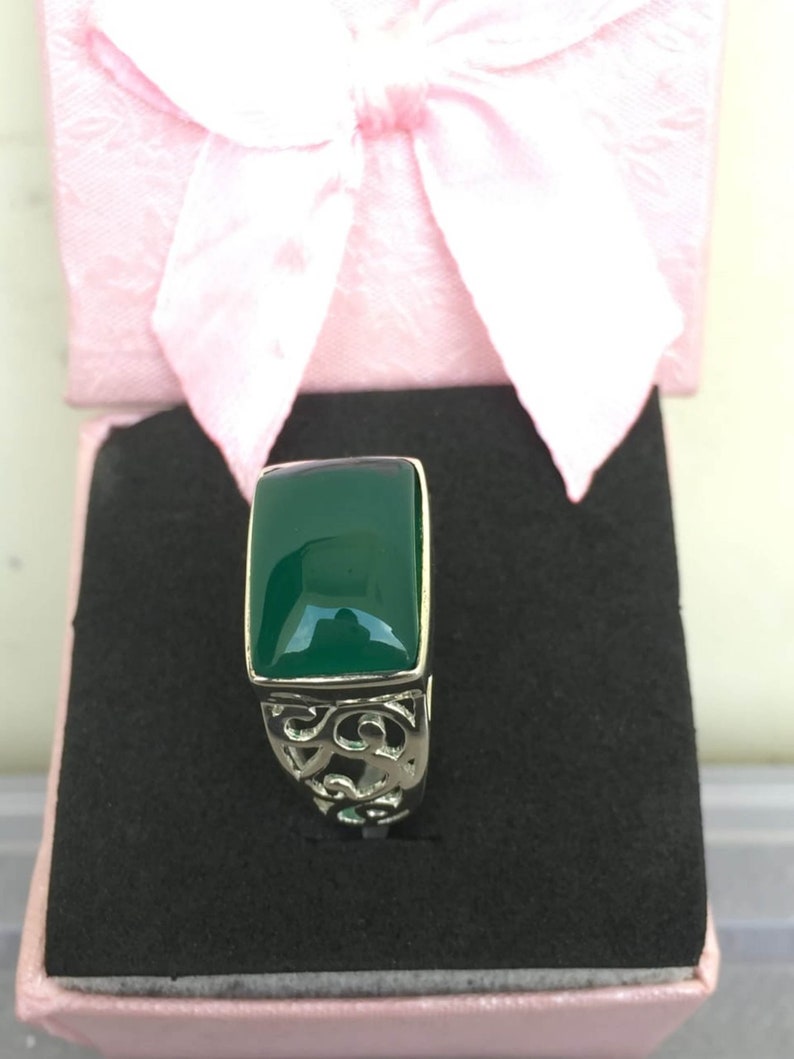 Anniversary Gift. Handmade Ring For Men And Woman 925 Sterling Silver Natural Green jade 6.50 Carat Ring