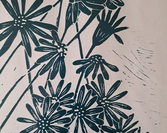 Flowers - original linocut print, lino print, handcut, handmade, botanical, gift.