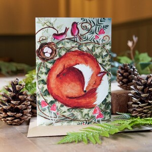 Fox Nest Greeting Card – Wildlife Art Print –  Woodland Animal Country Card - British Nature Gift -  Folk Animal