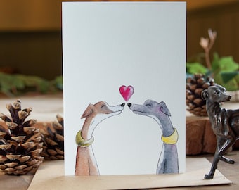 Tarjeta de amor para un whippet - Linda tarjeta de aniversario de perro en acuarela para pareja - Amor por un lebrel - Tarjeta de felicitación para padres de perros largos