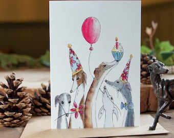 Funny Birthday Card for Best Friend or Partner, Whippet Parent Card, Whimsical Whippet Greeting Card