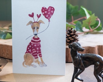 Whippet Love Card - Cute Watercolour Dog Anniversary or Birthday Card for Partner - Sighthound Love - Long Dog Parent Greeting Card