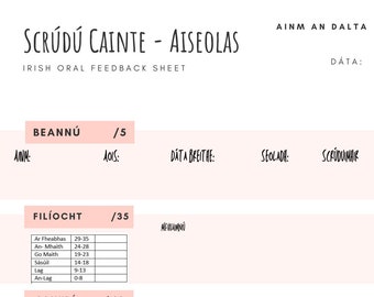 Leaving Cert Irish Oral - Digital Feedback Sheets for Teacher