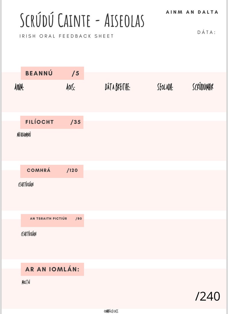 Leaving Cert Irish Oral Digital Feedback Sheets for Teacher zdjęcie 2