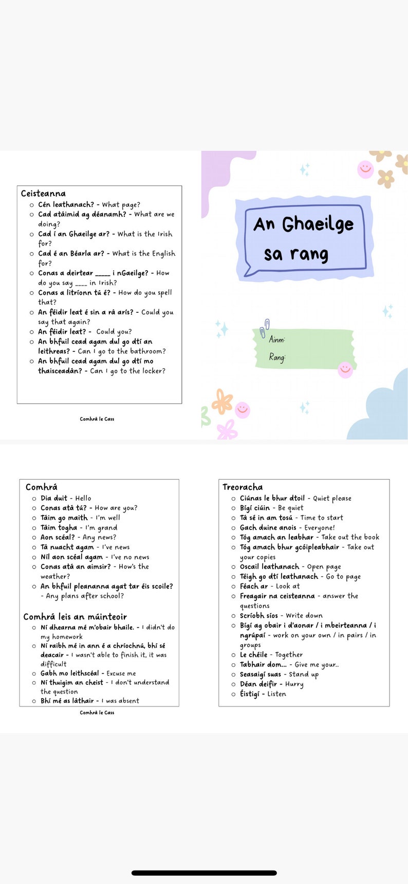 An Ghaeilge sa Rang Booklet for students to promote speaking Irish in class image 2