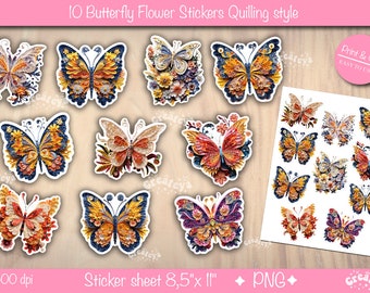 Butterfly sticker bundle png 3D Printable stickers sheet PNG Digital
