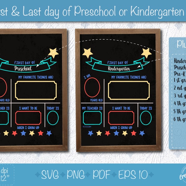 First day of Preschool SVG, Last day of Kindergarten, Milestone sign svg, Back to school, Chalkboard