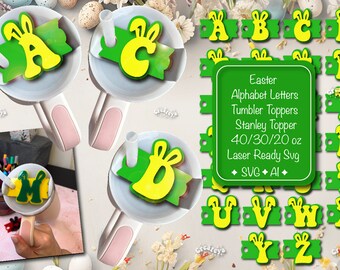 Stanley Topper Easter bundle svg Laser Ready Easter Tumbler Topper SVG H2.0 Name plate Alphabet letters Glowforge 40/30/20 oz