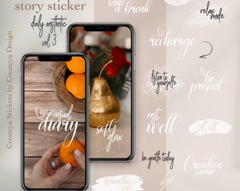 Calm Story Text Stickers Aesthetic PNG · Minimal Quote Pack for Instagram Canva Blogger  Neutral Social Media sticker pack