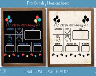 Milestone Board. First Birthday Baby Milestone on Chalkboard or Dry erase board