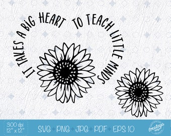 Teacher shirts SVG, Teacher svg quote files, Sunflower in heart cut file for cup and mug