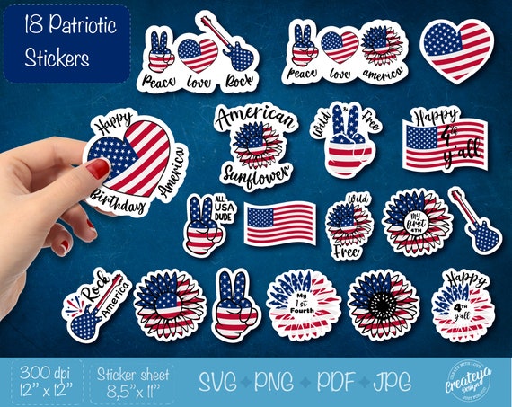 Patriotic stickers svg bundle, Printable Planner sticker sheet svg, Usa file for cricut and cut. July 4th, Independence Day.