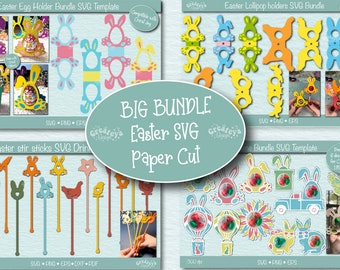 Big Easter Paper Cut Bundle SVG| Easter Candy egg and Lollipop Holders Svg| Easter Treat| Kids Party Favor and décor| Paper craft Gift