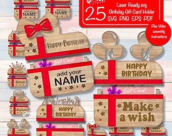 Laser Cut Files for Gift Card Holders SVG for Glowforge Birthday & Personalized Gifts Card box Bundle svg