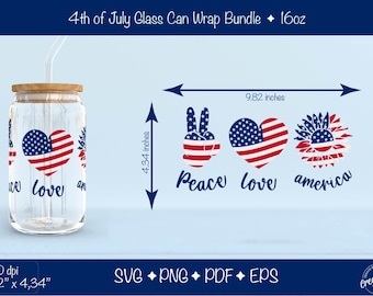 4th Of July Libbey Can Glass Wrap svg, DIY for Libbey Can Beer Glass 16 oz cut file for Cricut