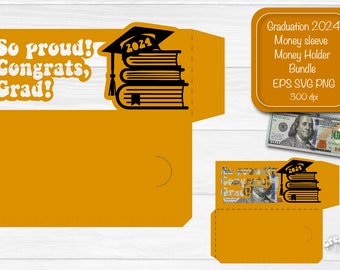 Graduation Money Holder SVG 2024 Cardstock Money Sleeve, Money Holder SVG Cash Holder DIY Gift Graduate Cap 2024 Cricut