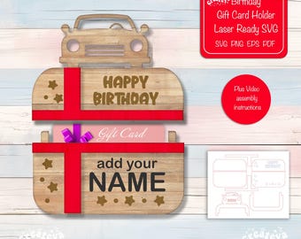 Car Gift card holder svg laser cut file Gift card box svg personalized Glowforage file Happy Birthday