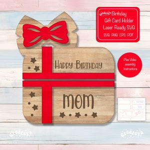 Gift card holder svg laser cut file Gift card box svg personalized Glowforage file Happy Birthday Mom