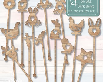 Easter stir sticks svg Easter drink stirrers svg Laser cut file swizzle sticks Glowforge Easter File Cricut