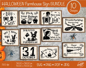 Halloween Farmhouse Sign Bundle, Spooky Quotes (svg, png, pdf, jpg)