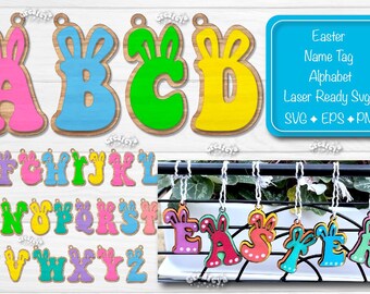 Easter Bunny Alphabet SVG Name Tag Letters SVG Bundle Easter Basket Tag Laser Cut File Bunny Letters Cricut