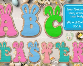 Easter Alphabet svg laser cut Alphabet letters Layered English alphabet svg bunny ears.