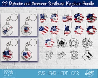 Patriotic Round Keychain SVG bundle Fourth of July keychain, with American sunflower US flag svg, 4th of July, My first 4th